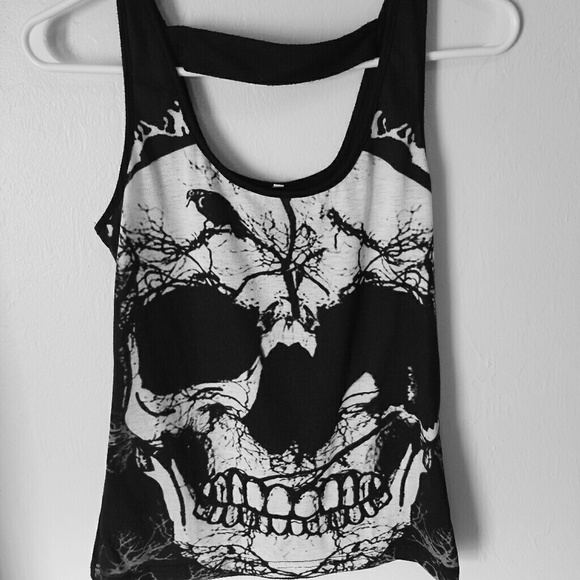 Tops - Black and White Skull Tank Top